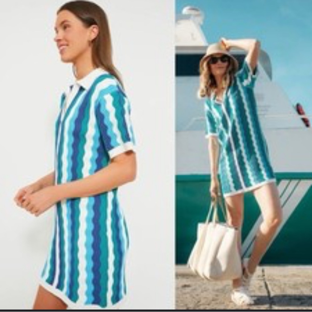 Tuckernuck Hyacinth House Aqua Wavy Sammie Mini Dress Size XL - Picture 5 of 5